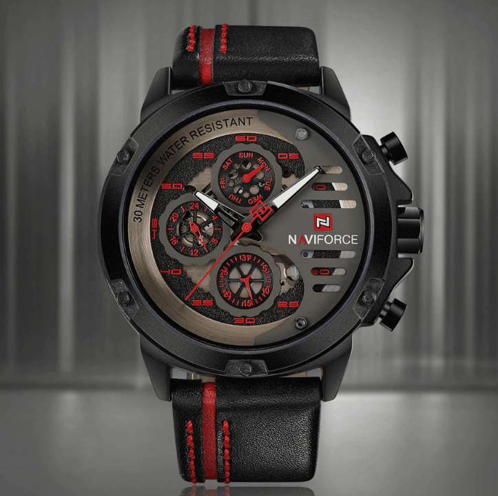 Men's Waterproof Sports Watch with Leather Band & Chronometers