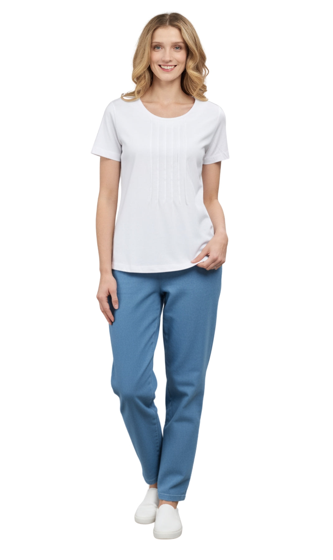 Women's Short Sleeve Pintuck Scoop Neck 100% Cotton Knit T-Shirt - additional view 23