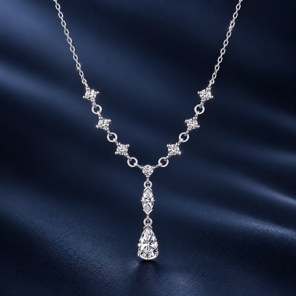 925 Sterling Silver White Gold Plated 1 Carat Moissanite 40+5cm Pavé CZ Necklace for Women