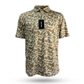 Club Country green, brown, and beige camo golf polo shirt.