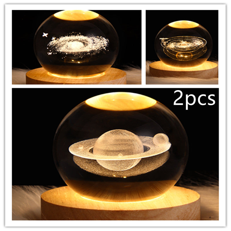 3D Galaxy Crystal Ball LED Night Light Planet Lamp Home Decor