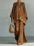 Women's Bohemian Printed Long Sleeve Top and Wide Leg Pant Set