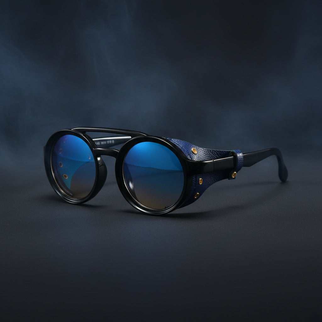 Retro Round Leather Frame Sunglasses – Vintage Steampunk Shades