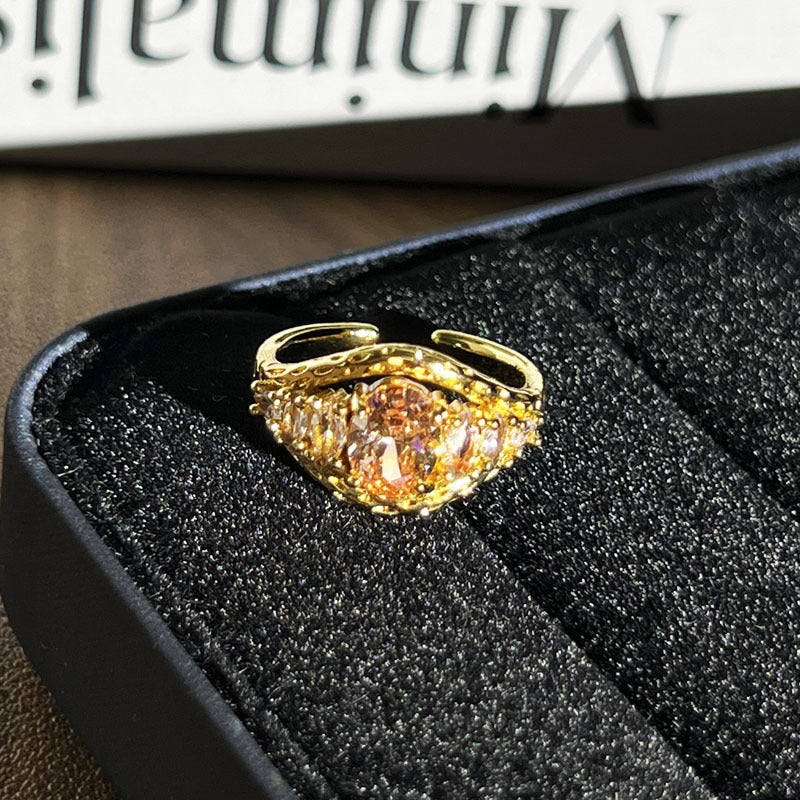 Geometric Micro-Inlaid Open Ring Adjustable Minimalist Band