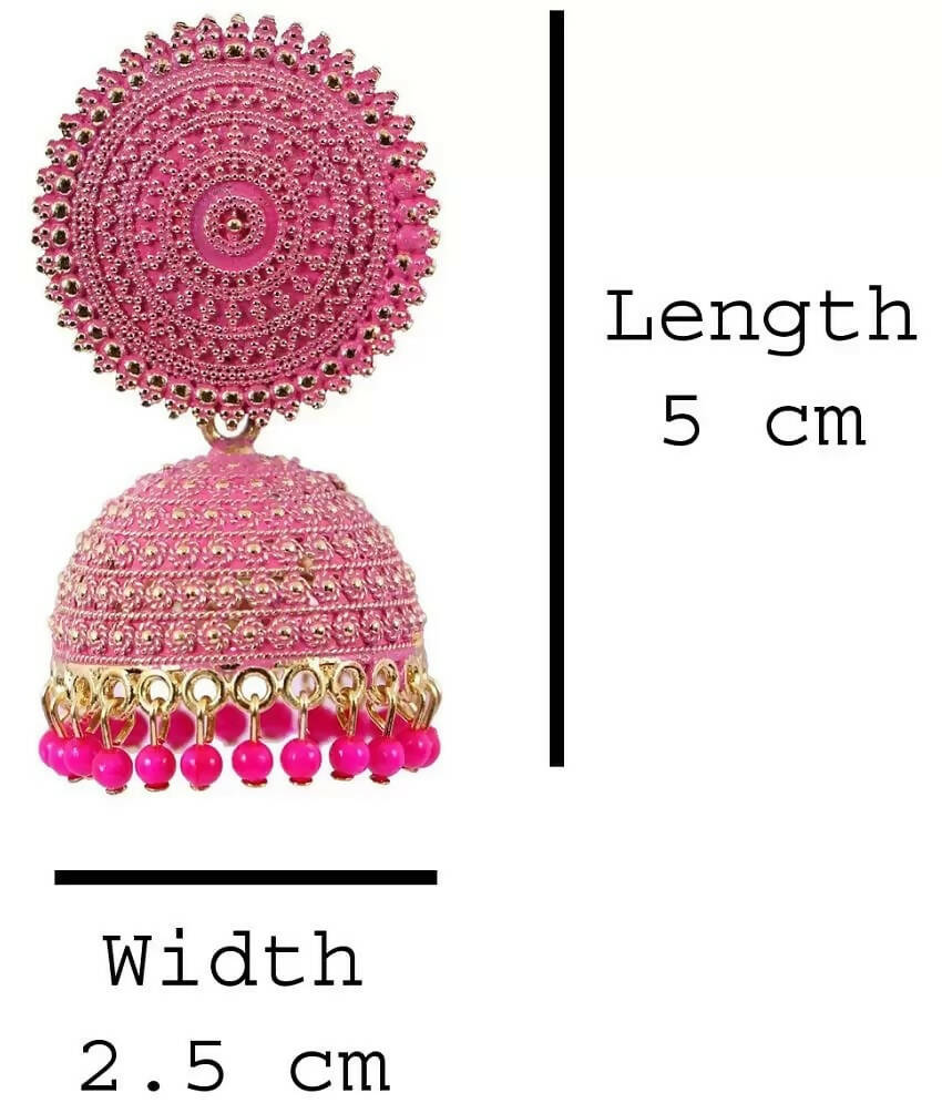 Gold-Polished Meenakari Jhumka Earrings for Girls (Magenta)