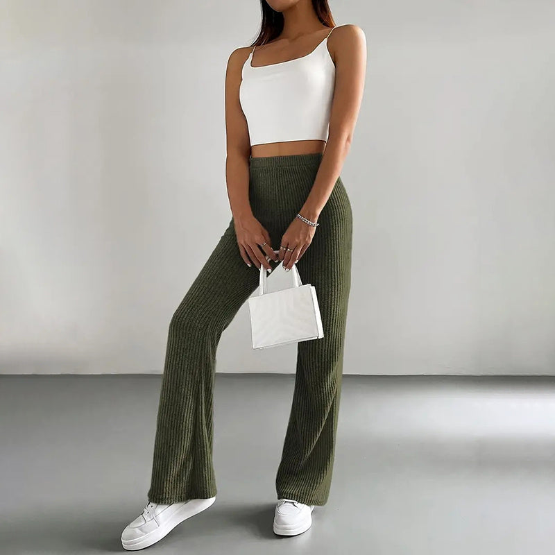 Women's Solid Rib-Knit Pull-On High-Waisted Jogger Pants - Image 12