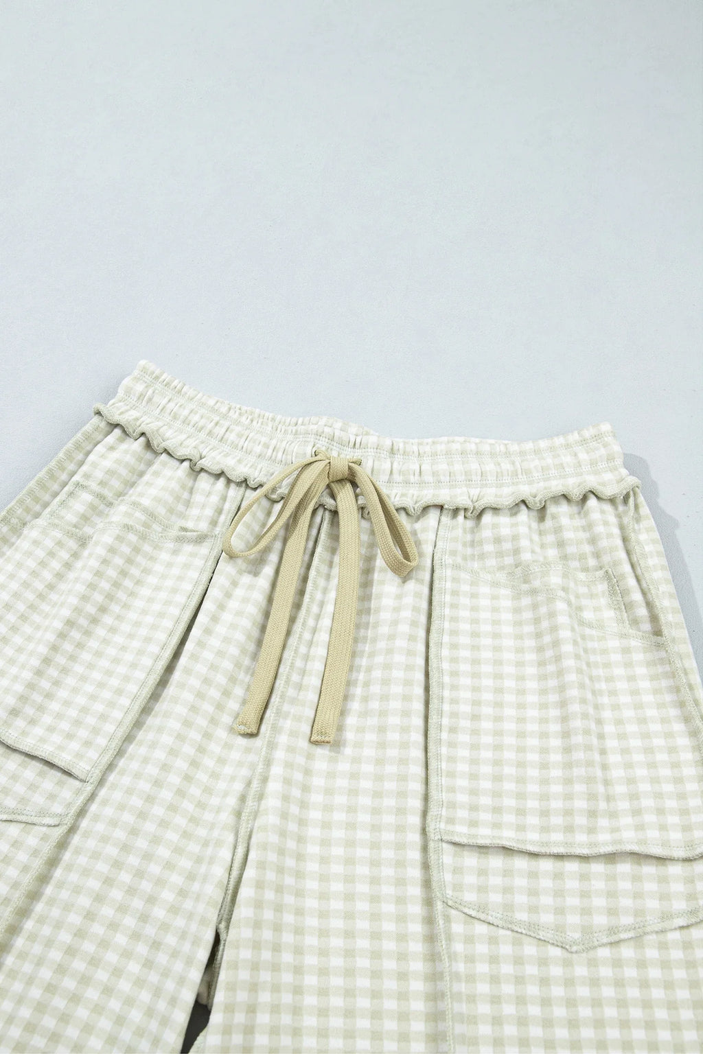 Plus Size Gingham Exposed Seam Drawstring Elastic Waist Pants