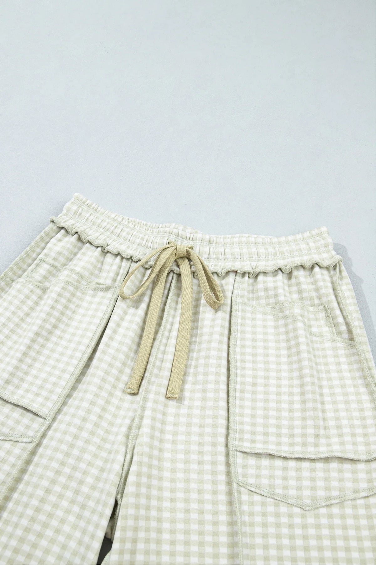 Plus Size Gingham Exposed Seam Drawstring Elastic Waist Pants