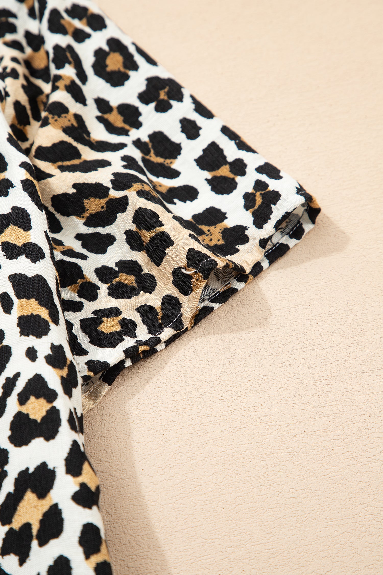Multicolour Half Buttons Short Sleeve Loose Leopard Mini Dress with Pockets