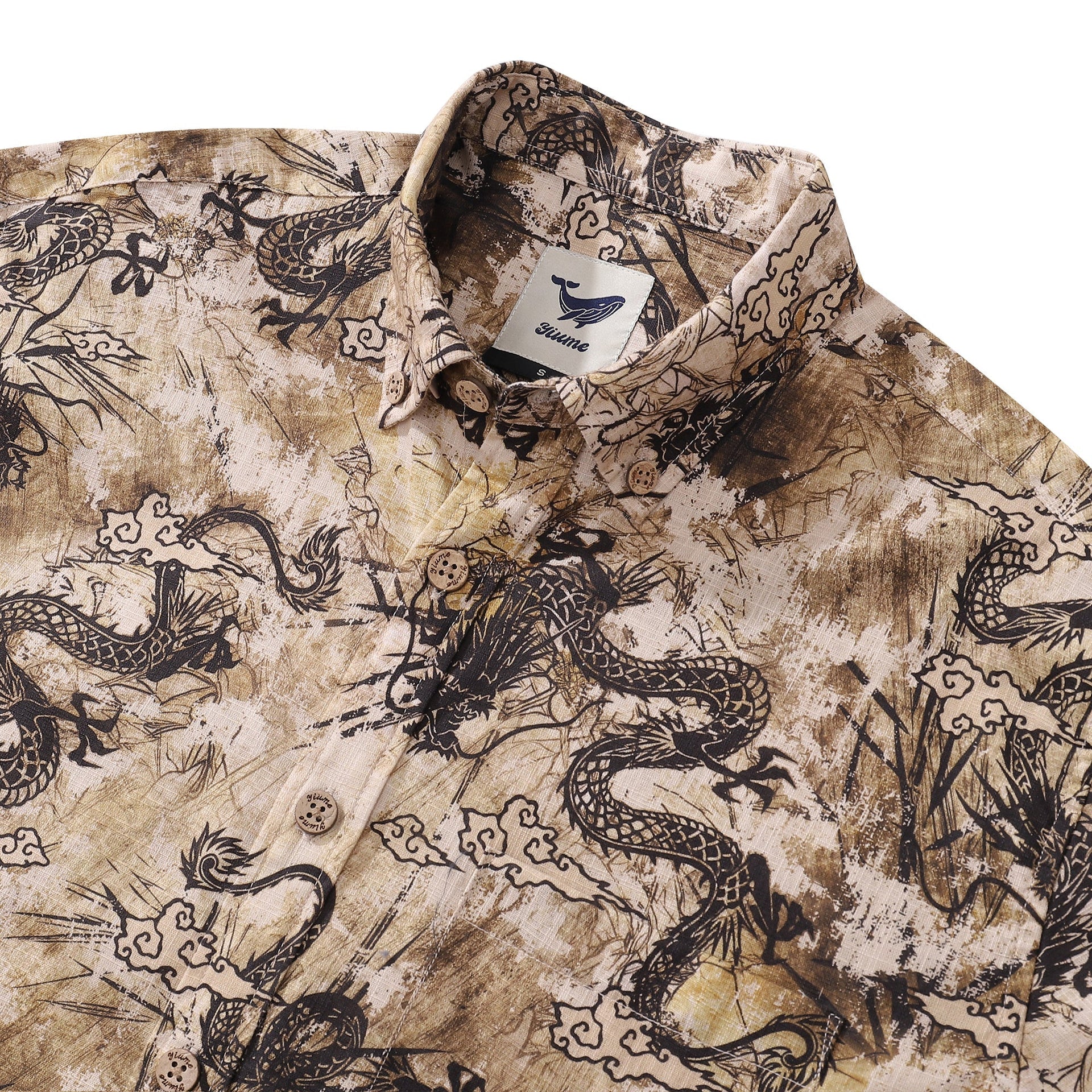 Chinese Dragon Totem Print Cotton Long Sleeve Aloha Shirt