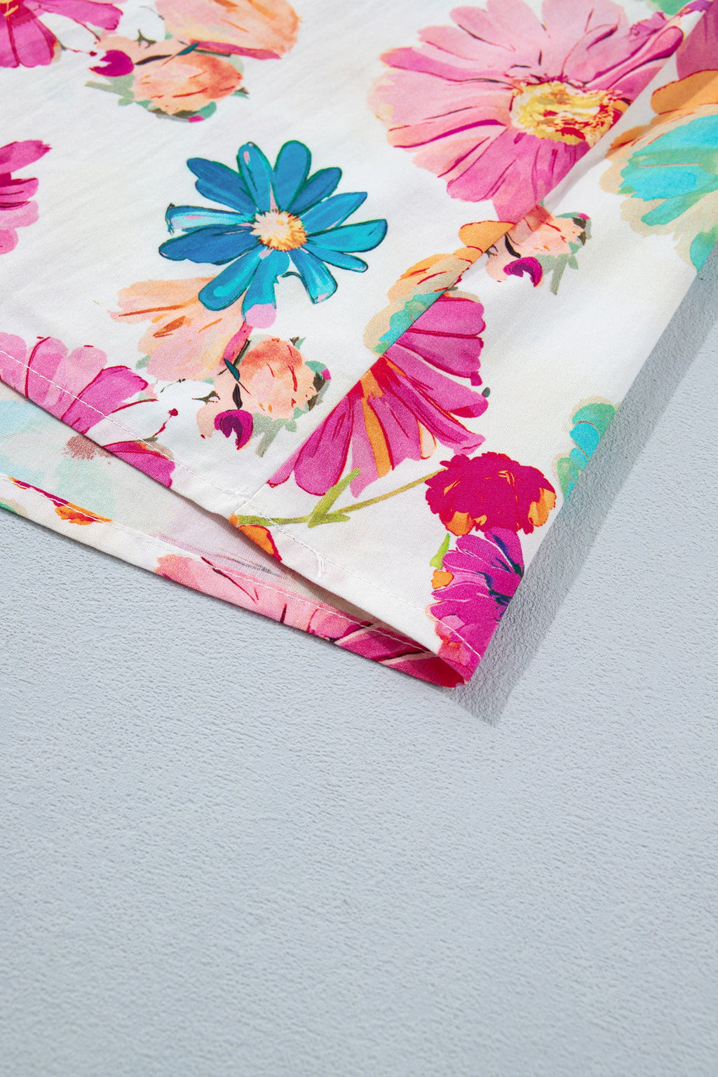 Alma Floral Blouse with Striped Trim and Puff Sleeves