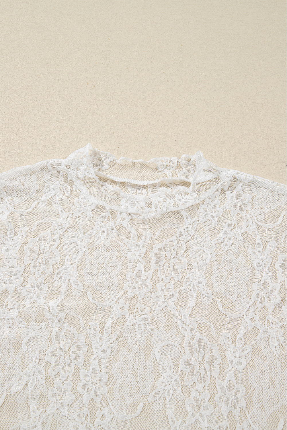 White Sheer Lace Mesh Mock Neck Long Sleeve Top - Image 8