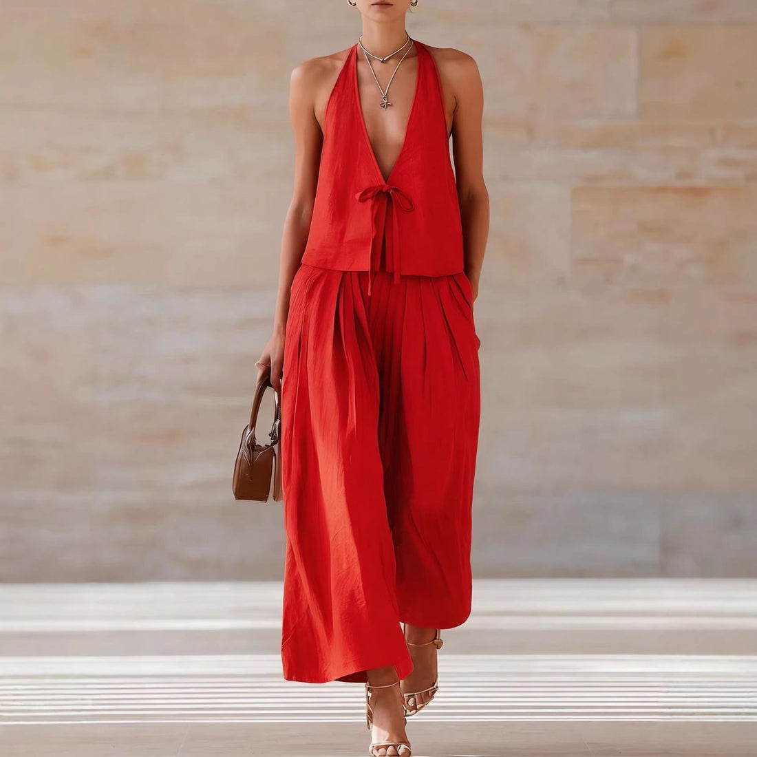 Women's Sleeveless Vest and Wide-Leg Pants Two-Piece Set - Image 3