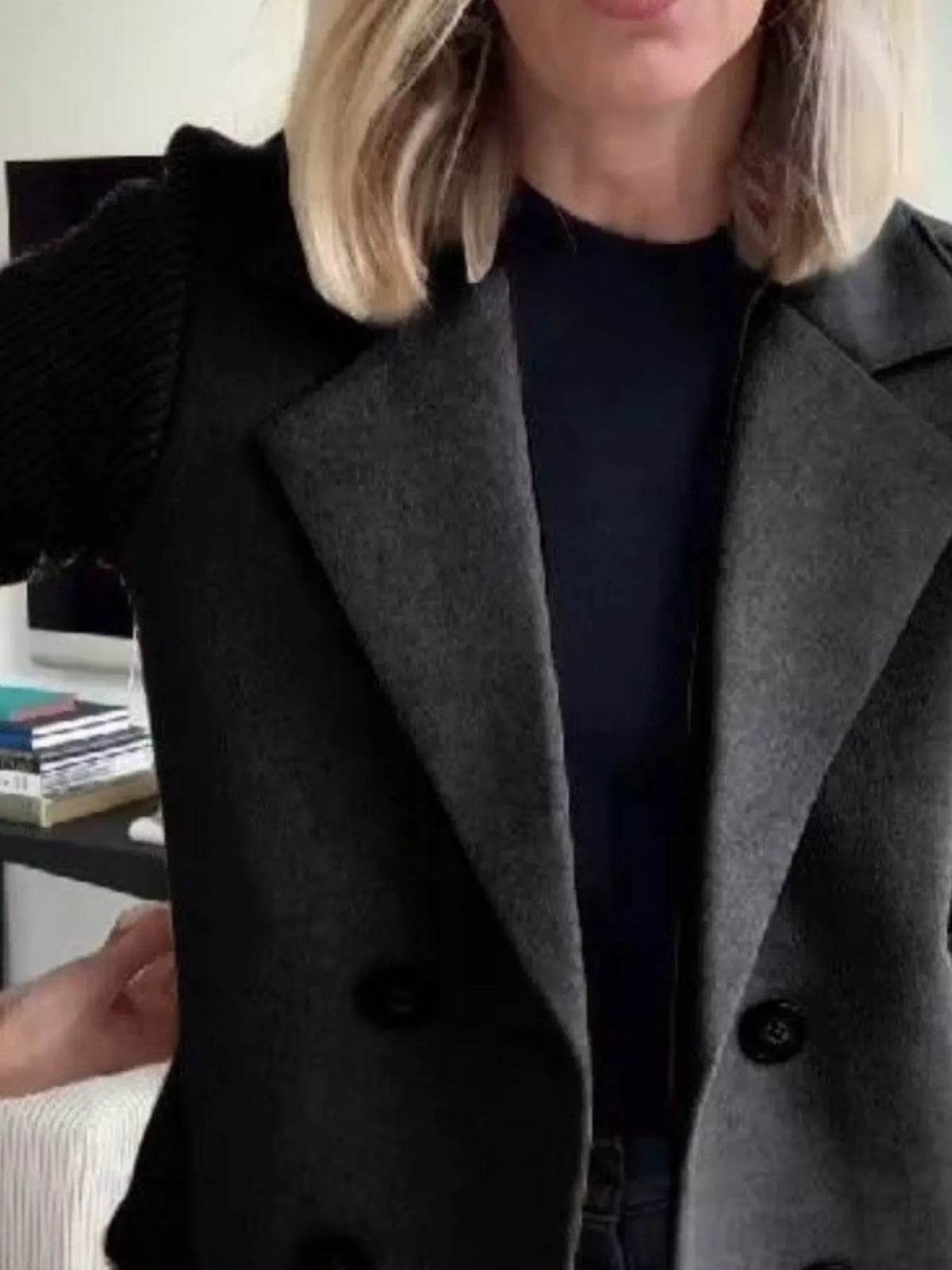 Full Size Knit Sleeve Double-Breasted Outerwear Plus Size