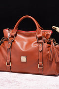PU Leather Handbag with Tassels | Cognac & Brown