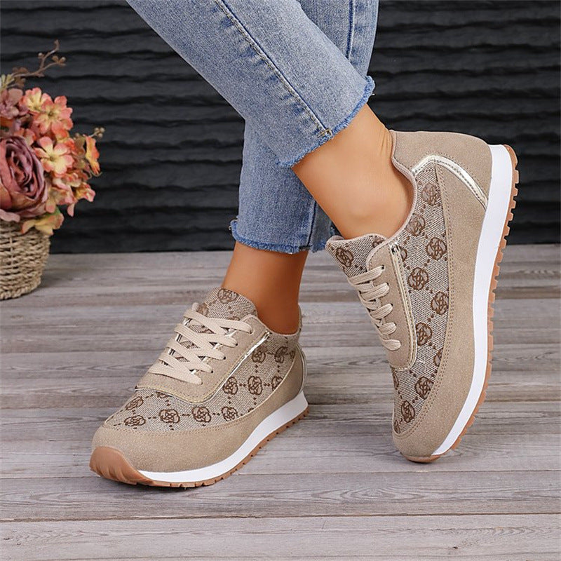 Women's Floral Print Lace-Up Sneakers Comfortable Casual Shoes