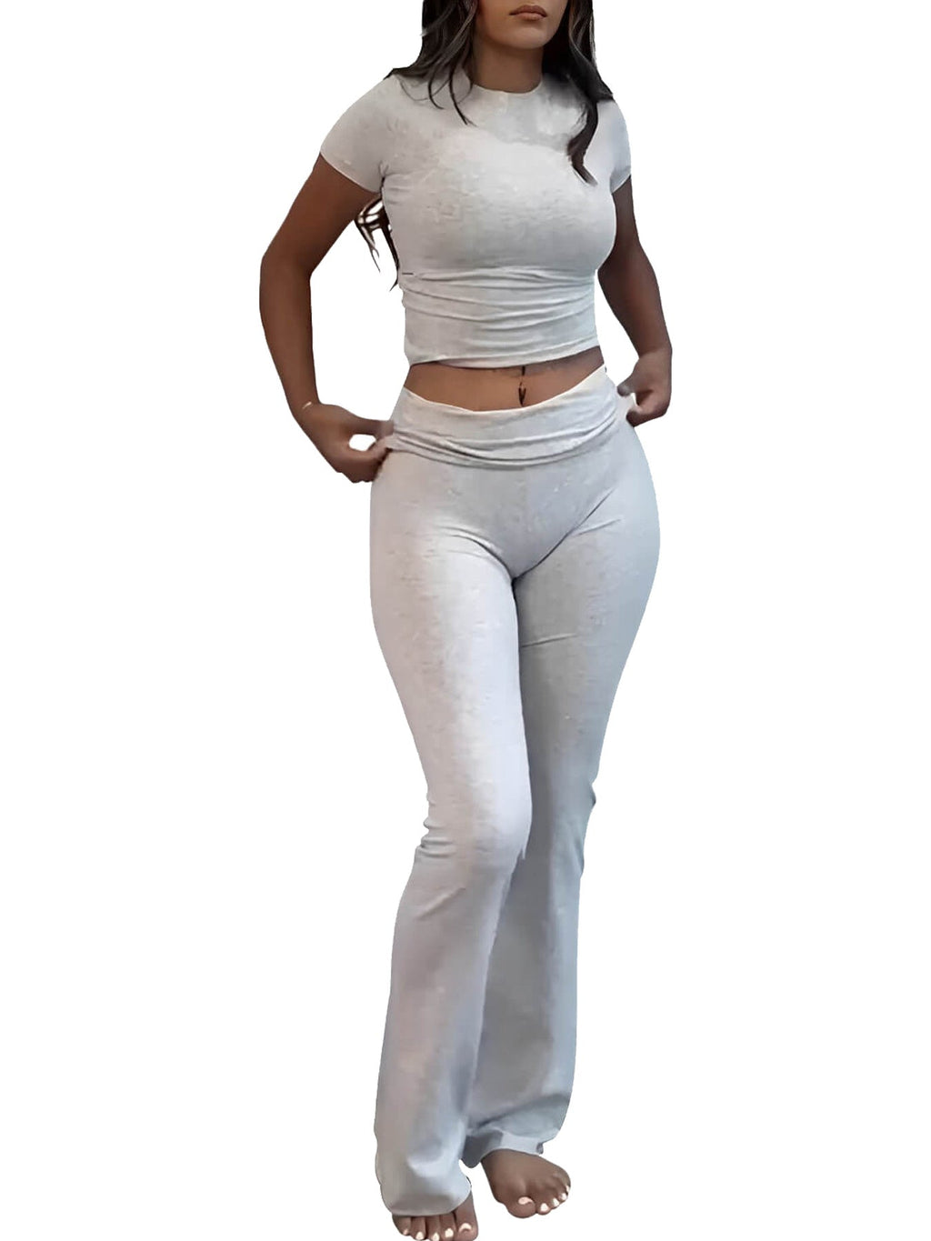 Women's Low-Waisted Folded Waist Flared Pants Wide-Leg Trousers - Image 9