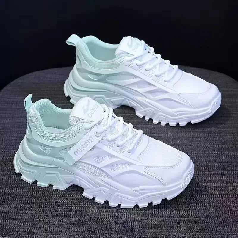 Women's Breathable Platform Sneakers - Gradient Mesh Design