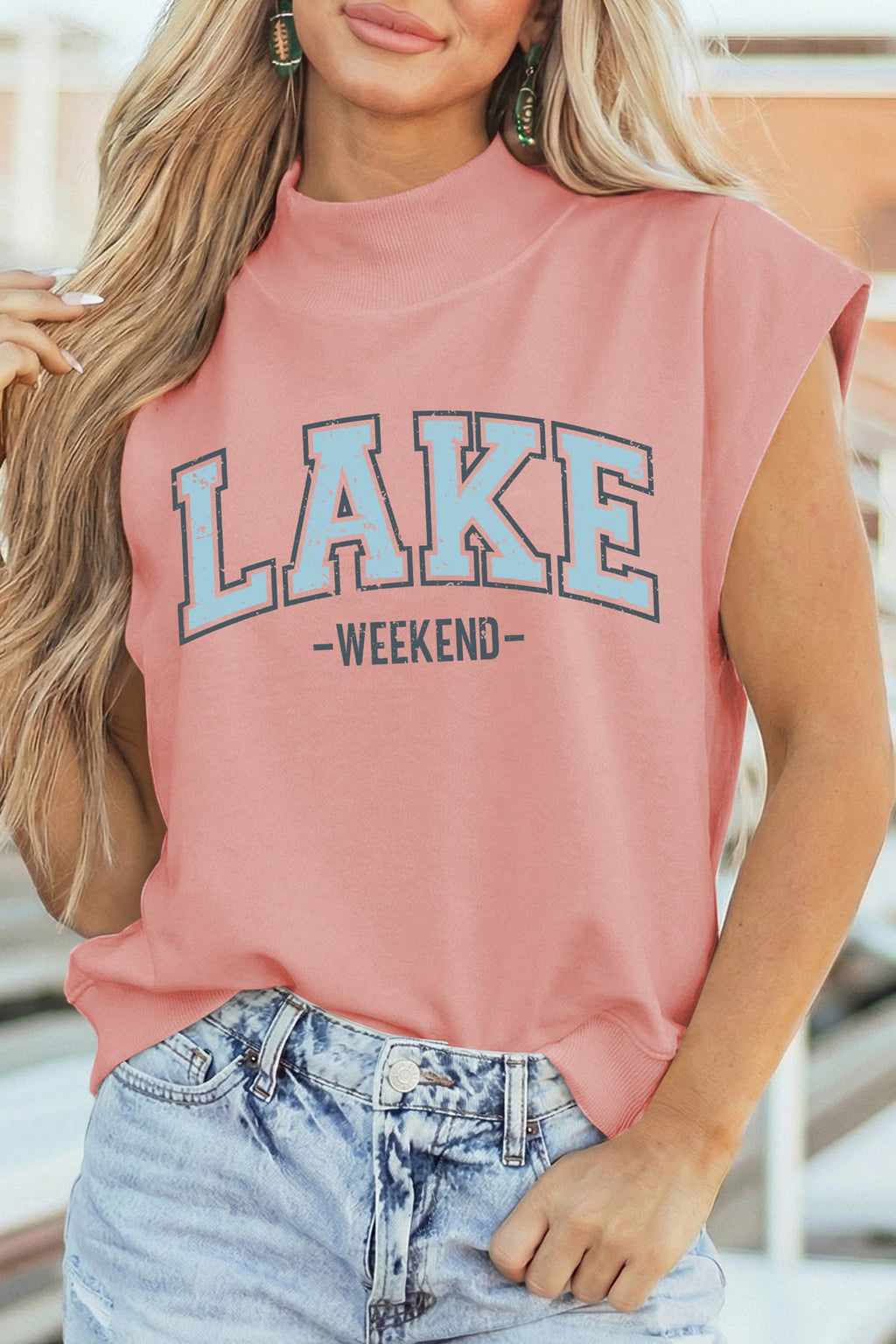 Nevaeh High Short Sleeve Top in Pink and Light-Blue