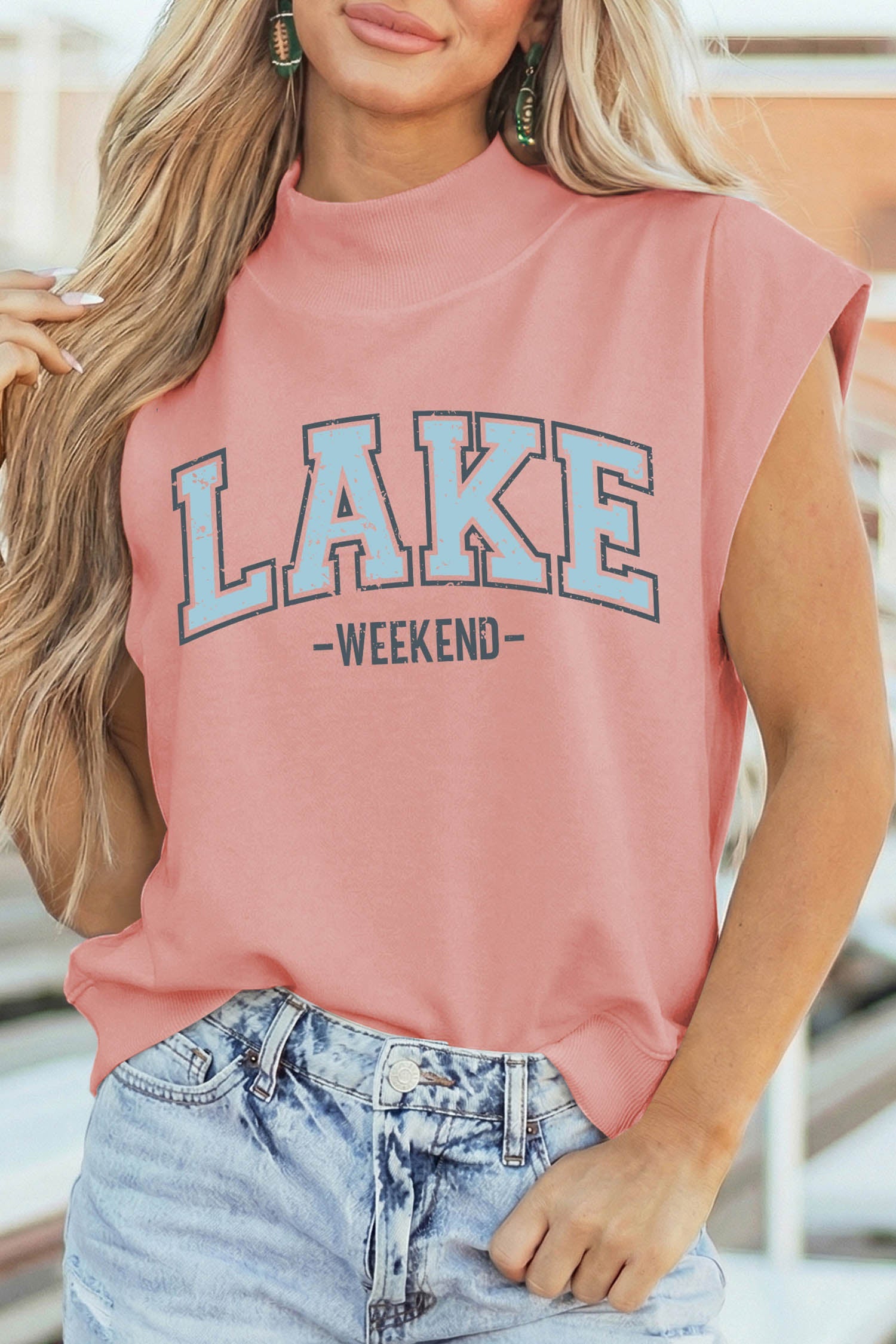 Nevaeh High Short Sleeve Top in Pink and Light-Blue