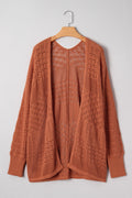 Plus Size Solid Pointelle Knit Open Front Cardigan