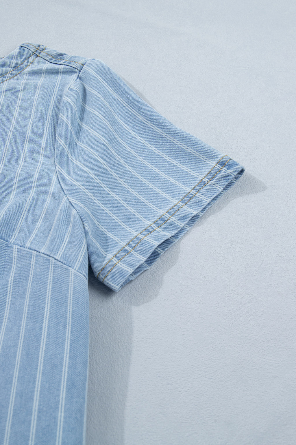 Sky Blue Stripe Buttoned Back T-Shirt Denim Mini Dress
