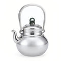925 Sterling Silver Elegant Polished Silver Tea Kettle with Green Jade Knot Finial and Arch Handle - Handicraft
