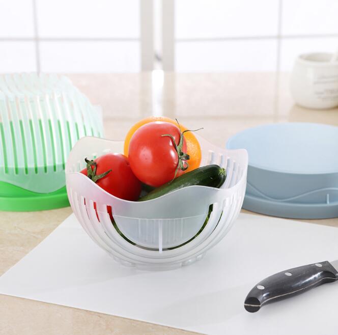 Modern Salad Cutter Bowl - 20cm Functional Kitchen Tool, Green/White