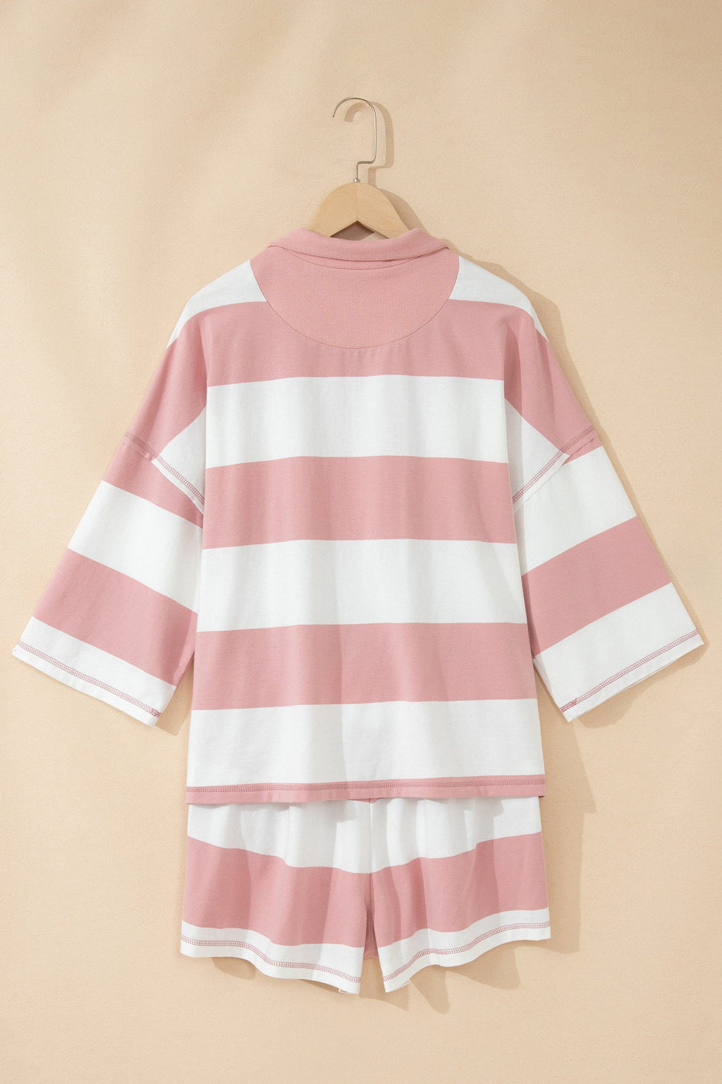 Stripe Half Zip 3/4 Sleeve Top & Shorts Set