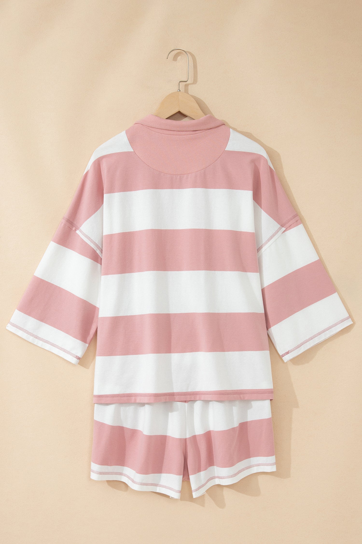 Stripe Half Zip 3/4 Sleeve Top & Shorts Set