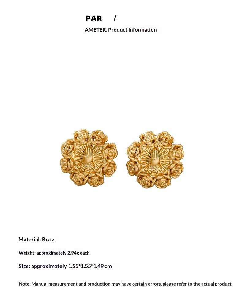 Womens Rose Prayer-Hands Relief Earrings