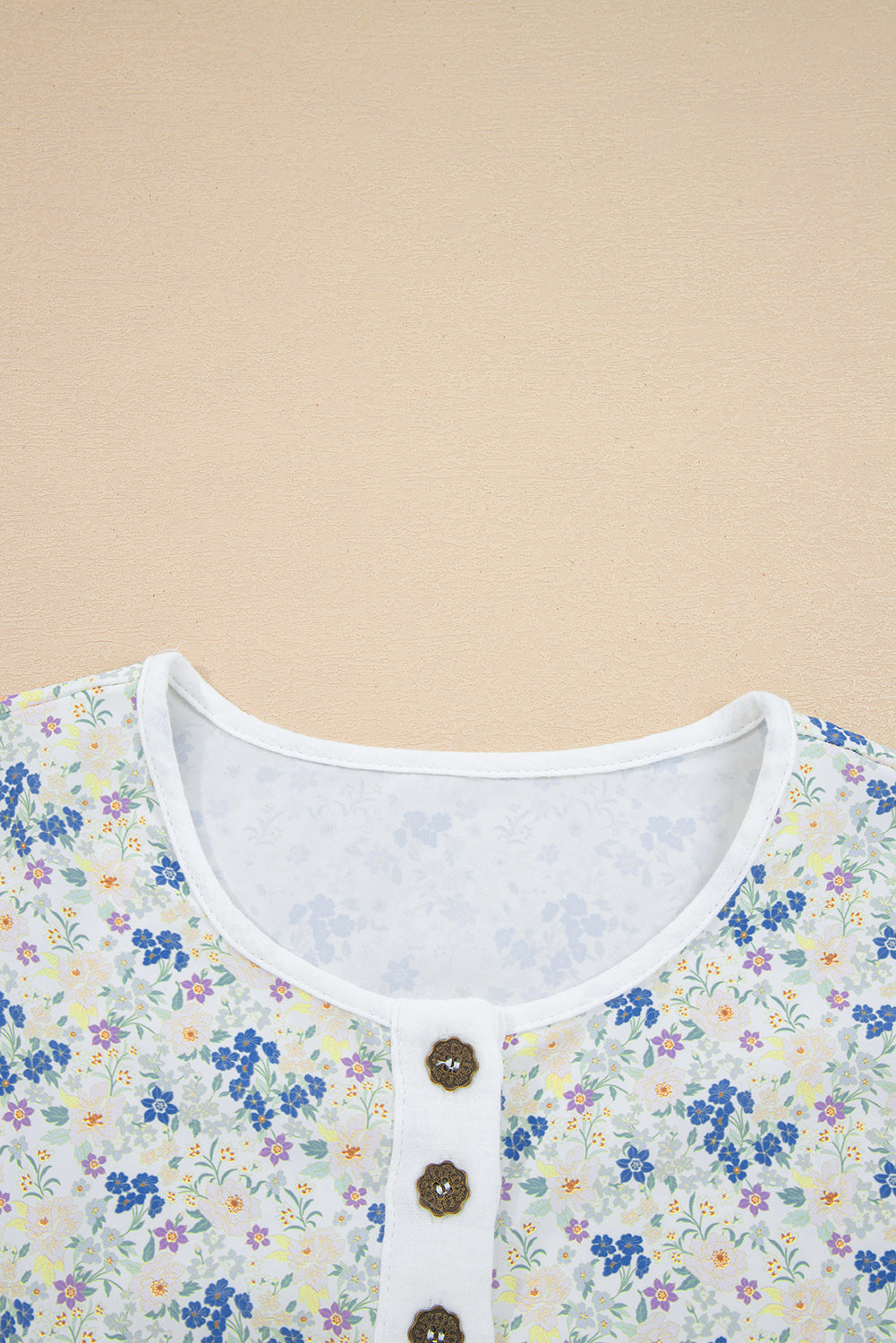 Floral Gauze Patchwork 3/4 Sleeve Blouse
