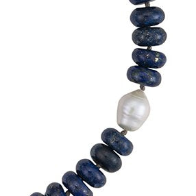 19-Inch Lapis Lazuli and Freshwater Edison Pearl Beaded Necklace - Image 2