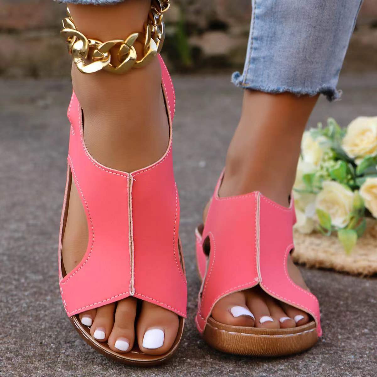 Women’s Casual Fish-Mouth Elastic Band Wedge Sandals - Image 9