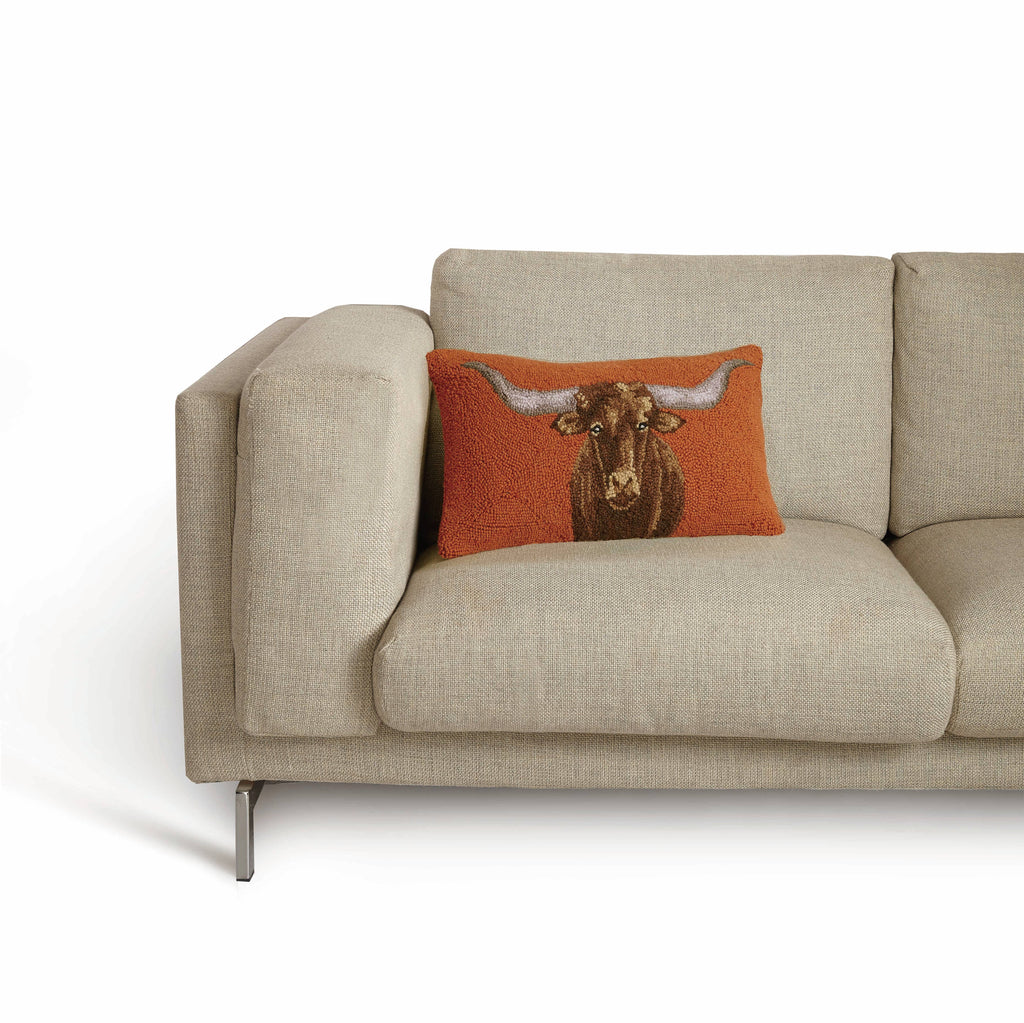 Longhorn Hook Lumbar Pillow, Rustic Western Accent, 20x12