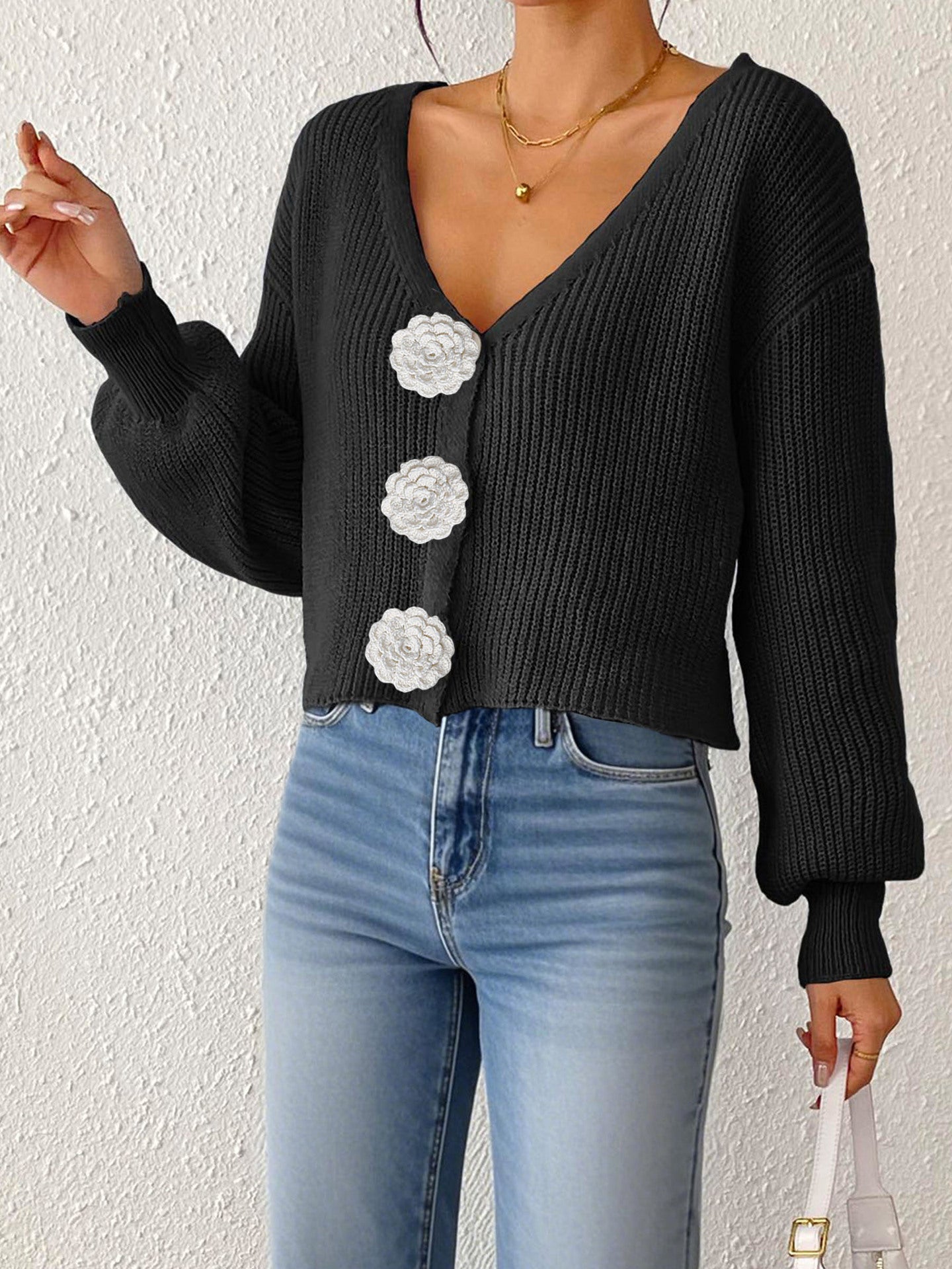 Women's Crochet Cardigan with Decorative Buttons