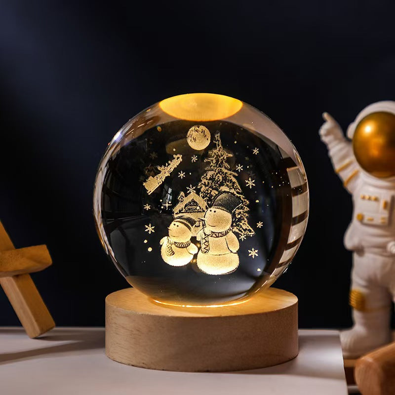 3D Crystal Ball Night Lamp with LED Nebula and Solar System Glow