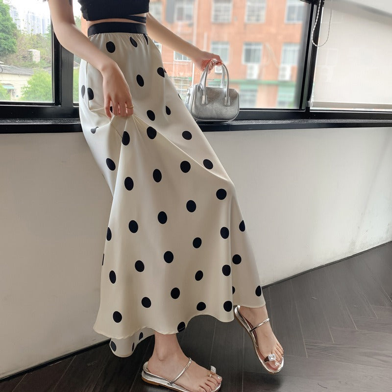Women's Polka-Dot High-Waisted Satin A-Line Maxi Skirt - Image 2