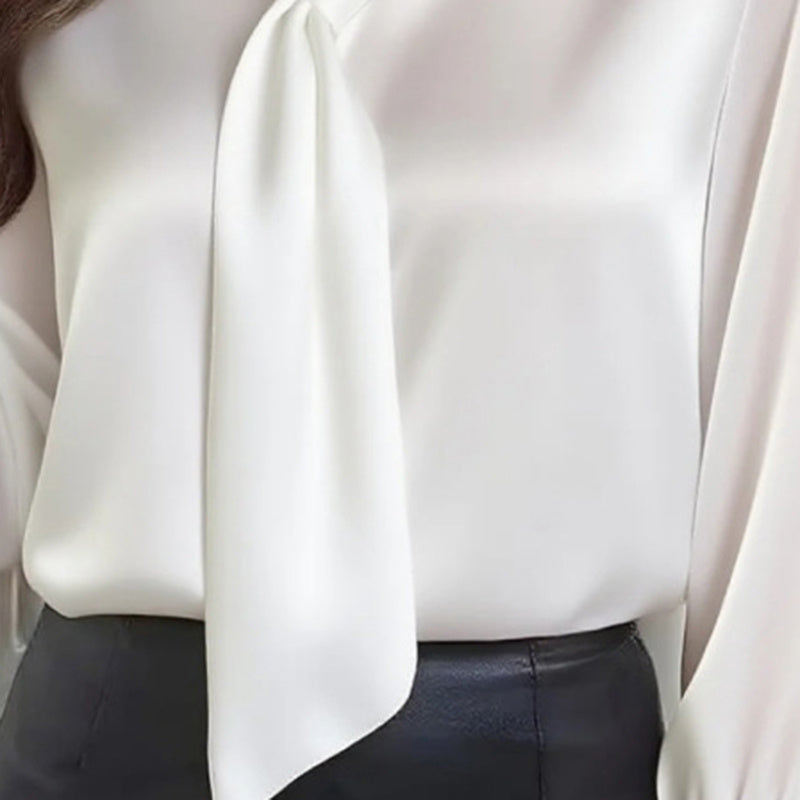 Women's Satin Ribbon Detail Blouse Lightweight Business Shirt - Image 3