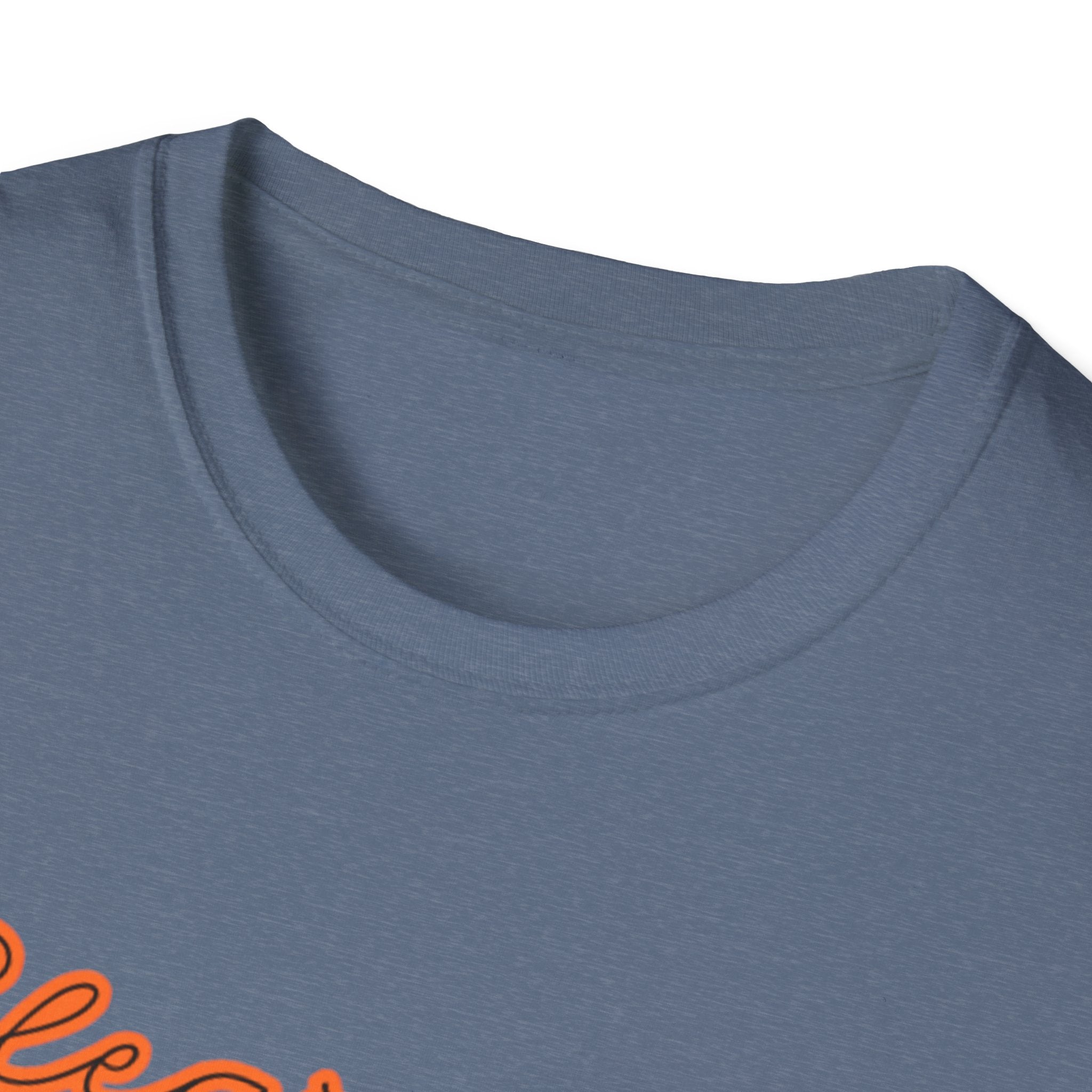Unisex Softstyle Crewneck T-Shirt in Dark Heather Grey and Orange