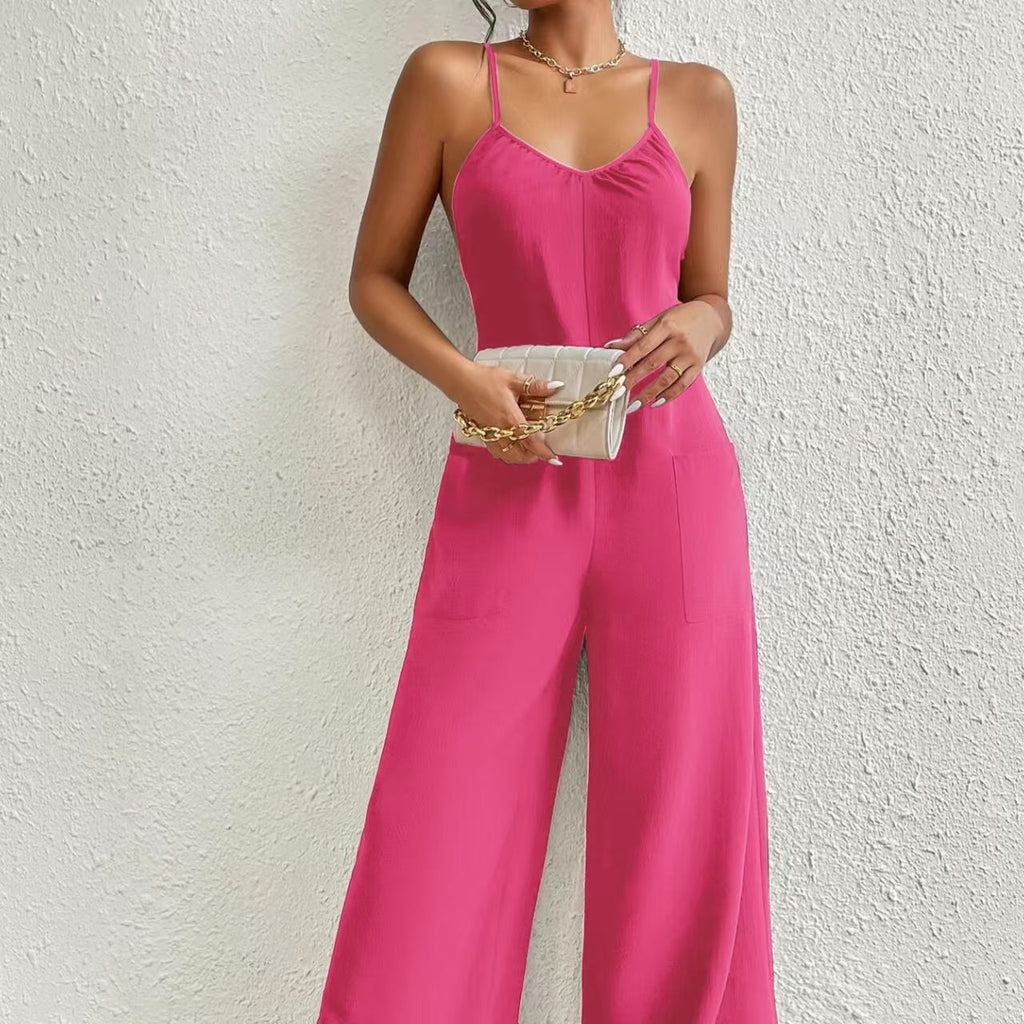 Women's Pink Cross Backless Wide Leg Camisole Jumpsuit - Image 4