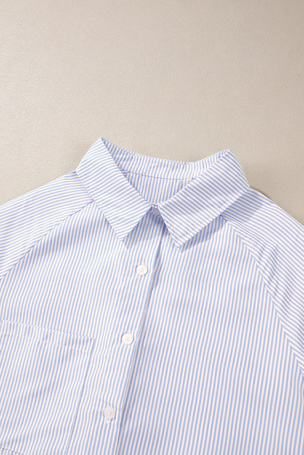 Stripe Shirred Cuff Button-Up Shirt