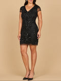 Lara 28872 - Cap Sleeve Beaded Sparkling Cocktail Dress