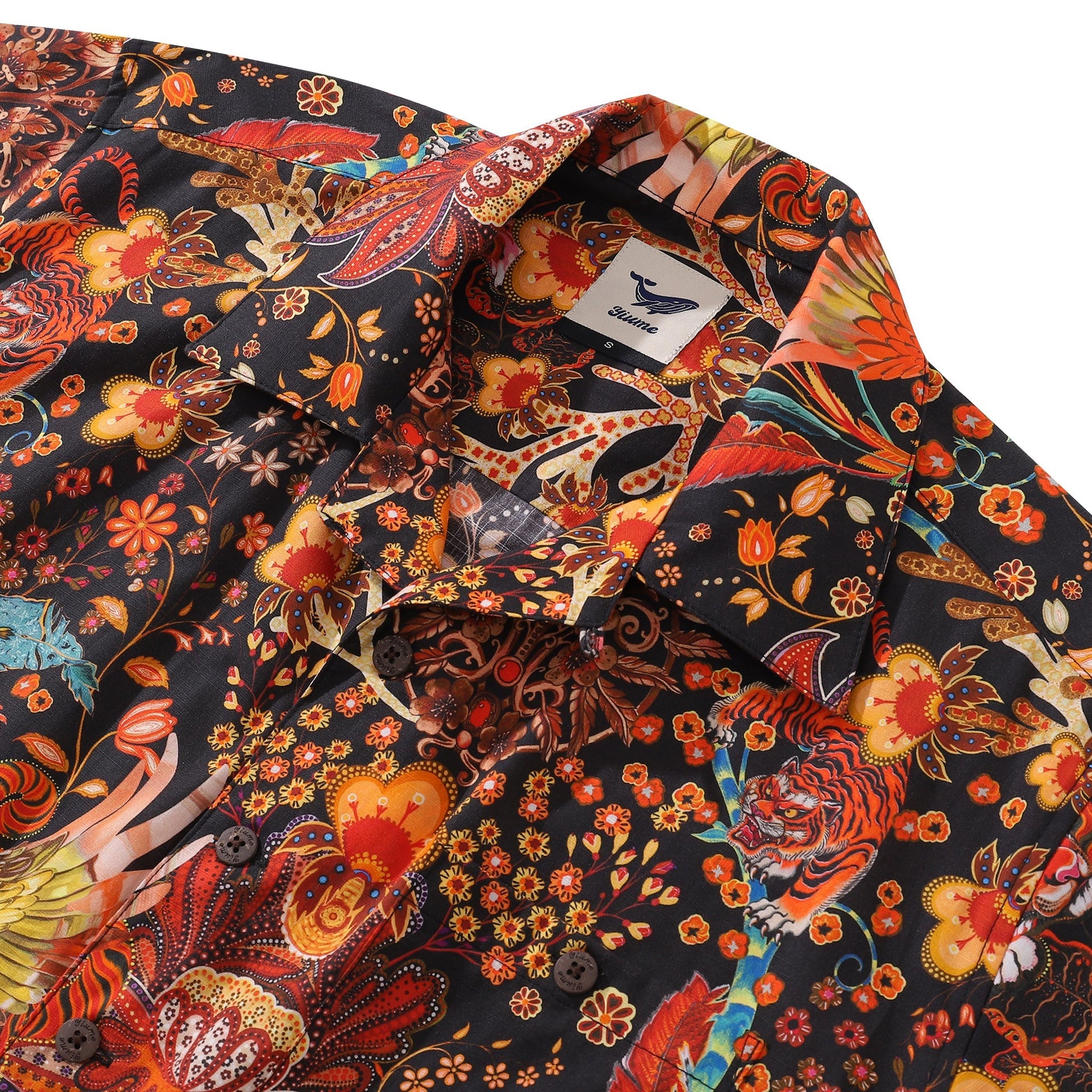 Men's Blazing Tiger Print Hawaiian Camp Collar Shirt
