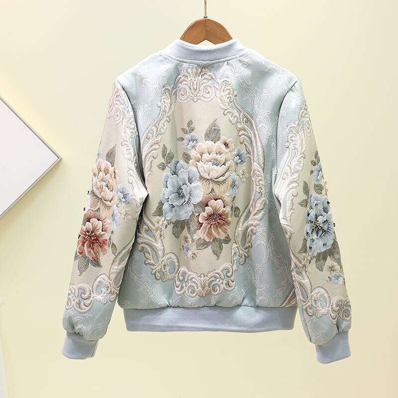 Women's Floral Embroidered Harajuku Bomber Jacket Outwear