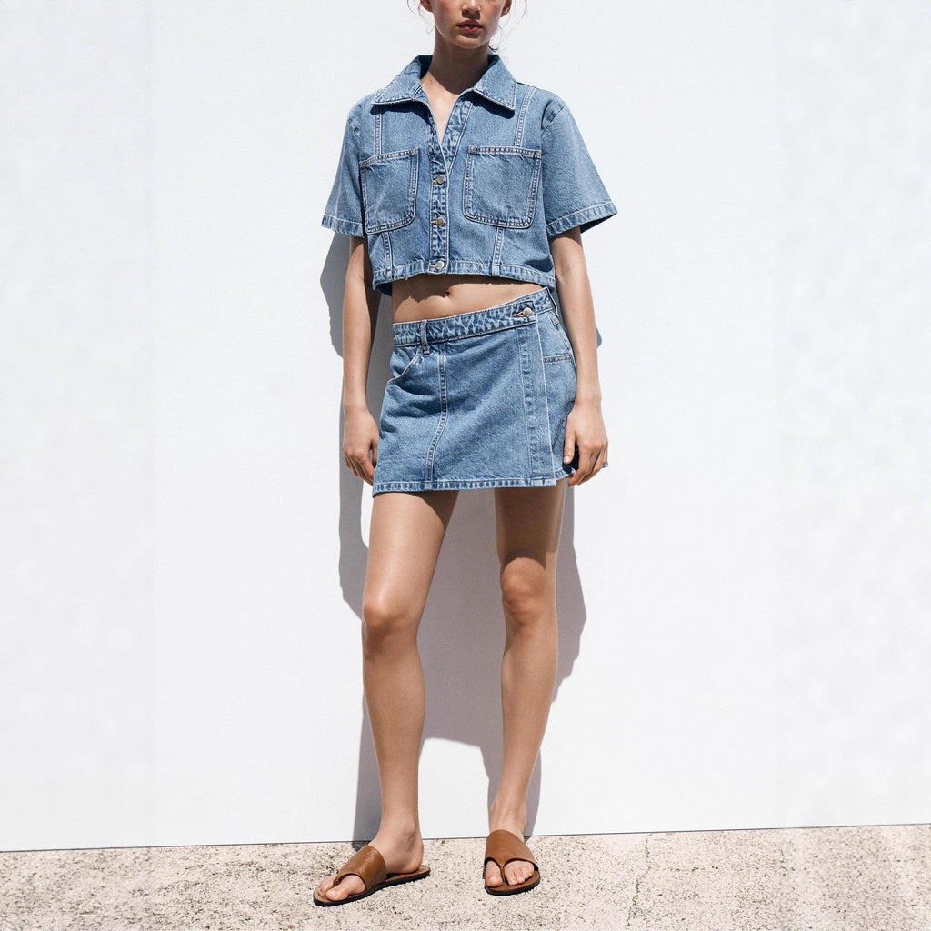 Women's Loose Denim Shirt-Dress & Pants Two-Piece Set