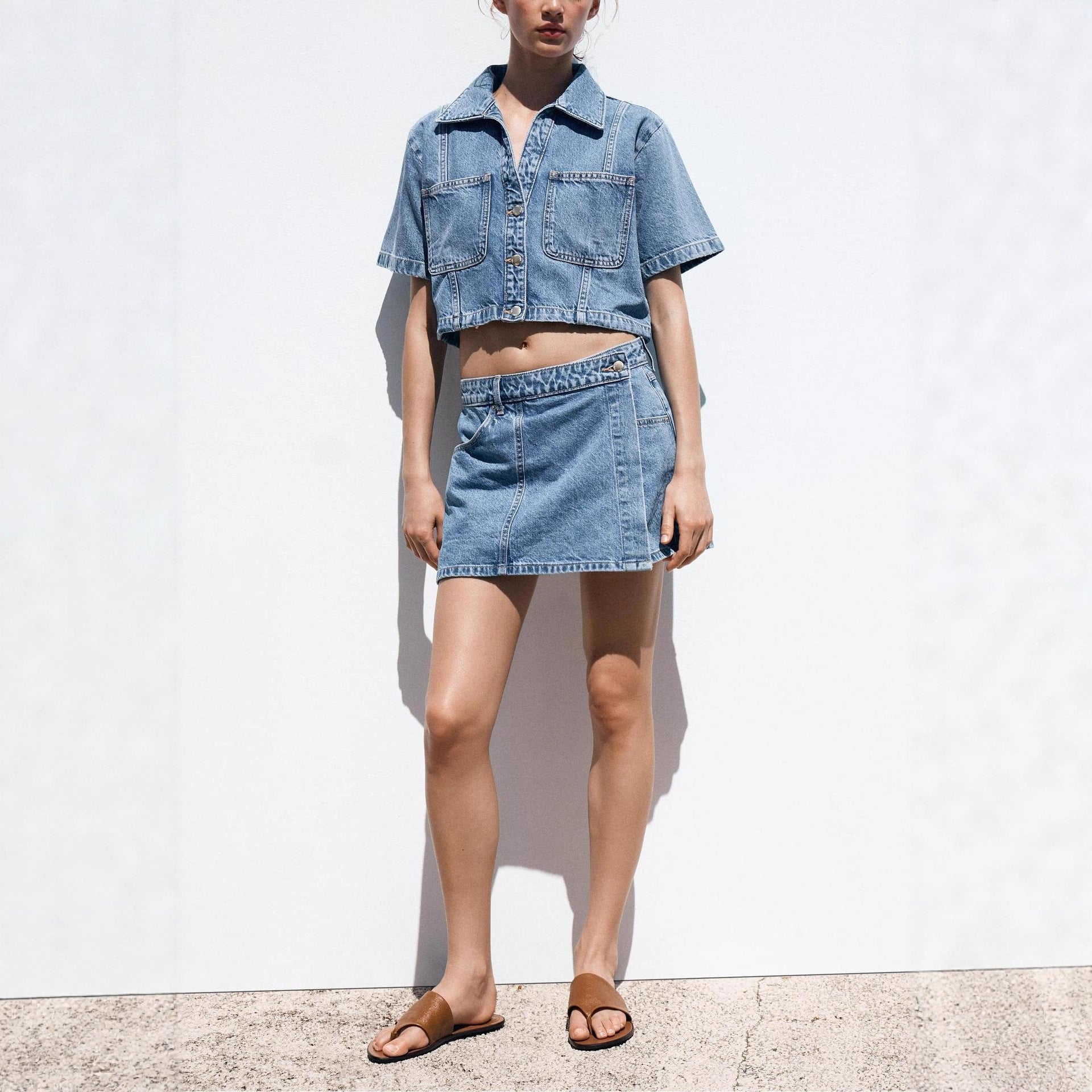 Women's Loose Denim Shirt-Dress & Pants Two-Piece Set