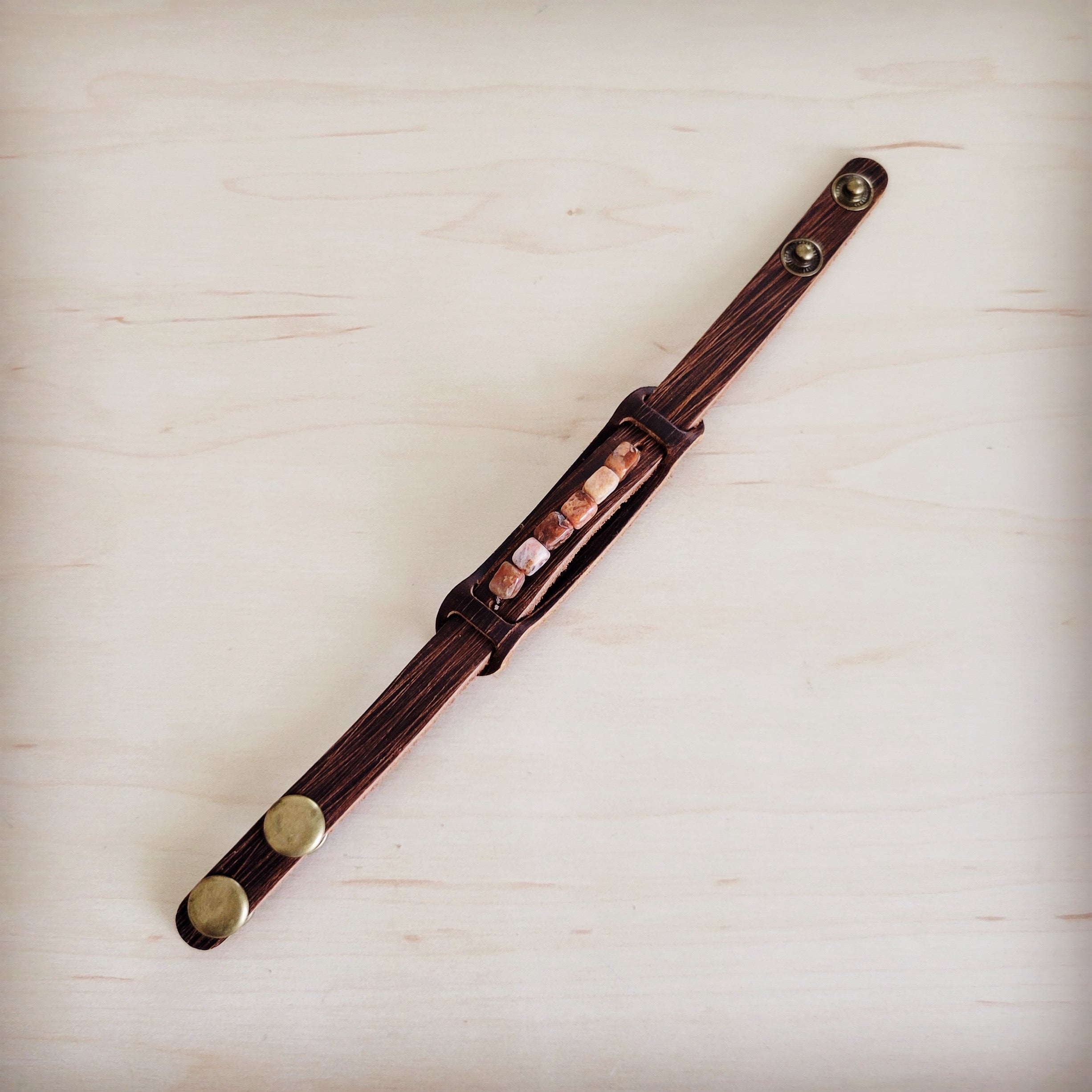 Genuine Leather Narrow Cuff with Earth Regalite Chunks 007b