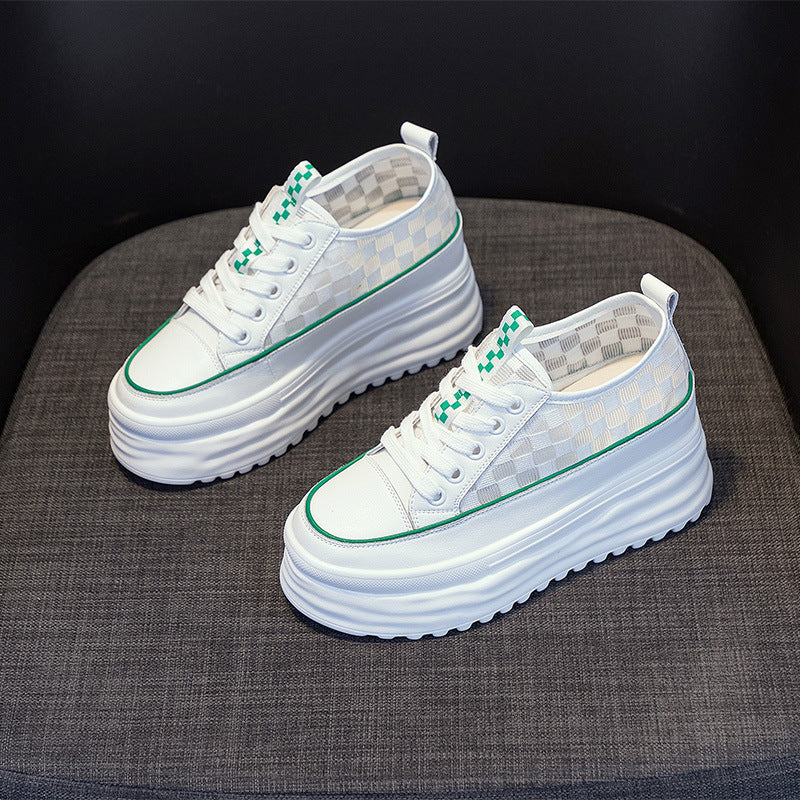 Women's Thick-Soled Platform Sneakers with Checkerboard Mesh - Image 7
