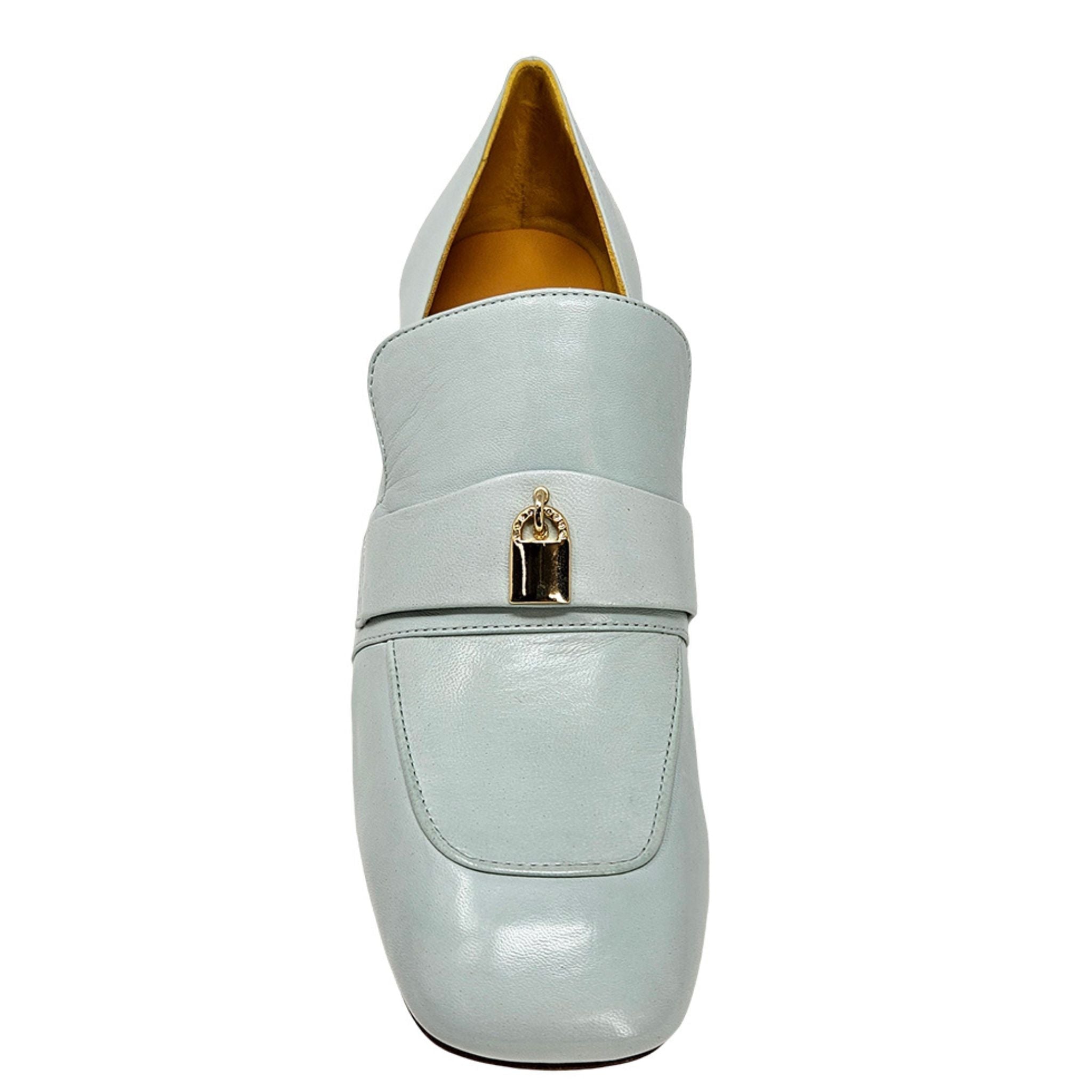 Seafoam Leather Lock Heel Loafer